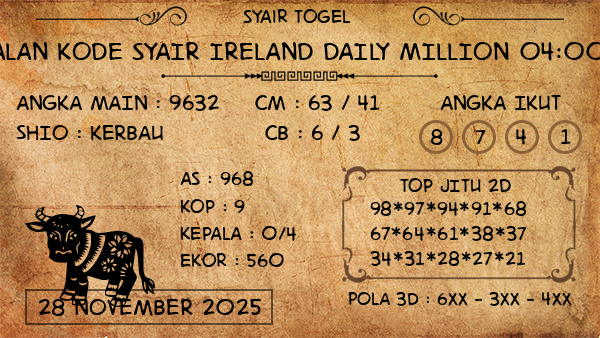 Prediksi Ireland Daily Million 04:00 WIB